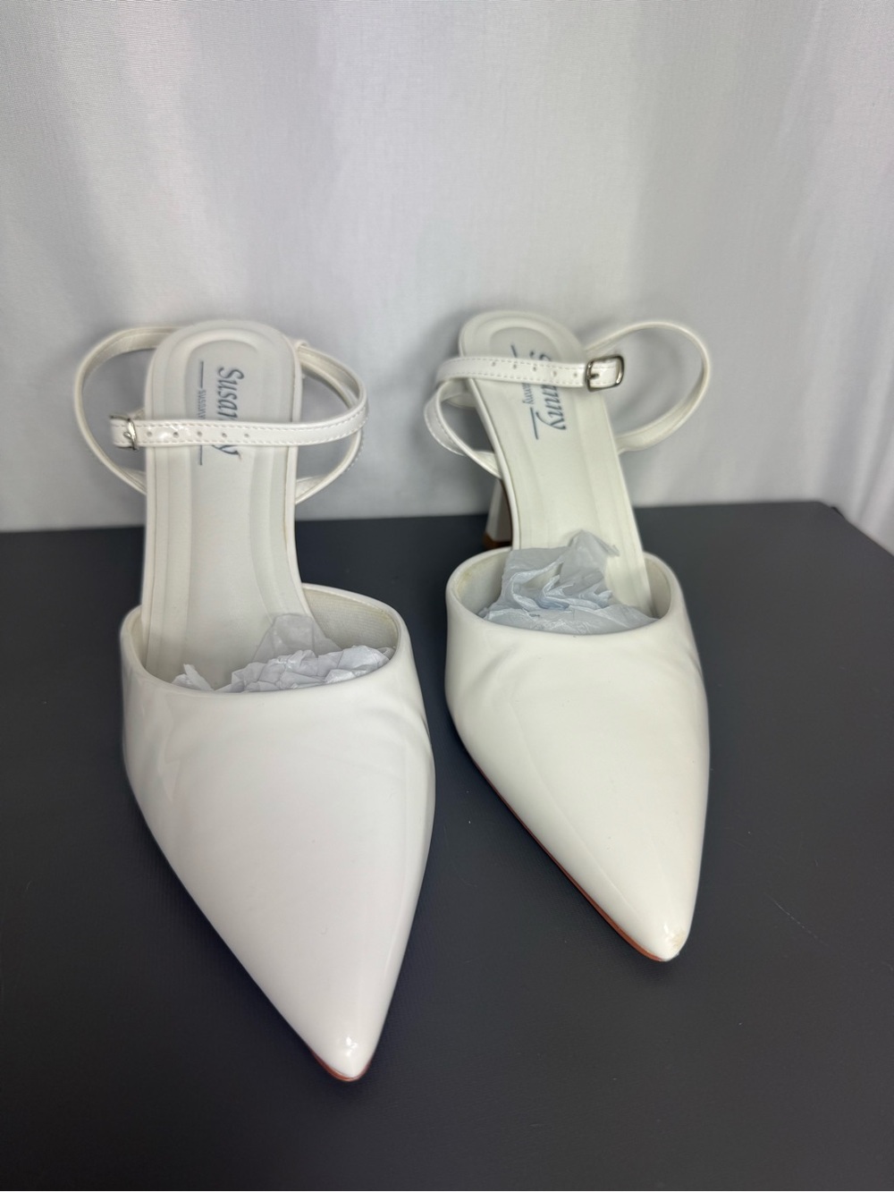 Susanny White Pointed Toe Slingback Heels wedding party elegant heels 7 1/2